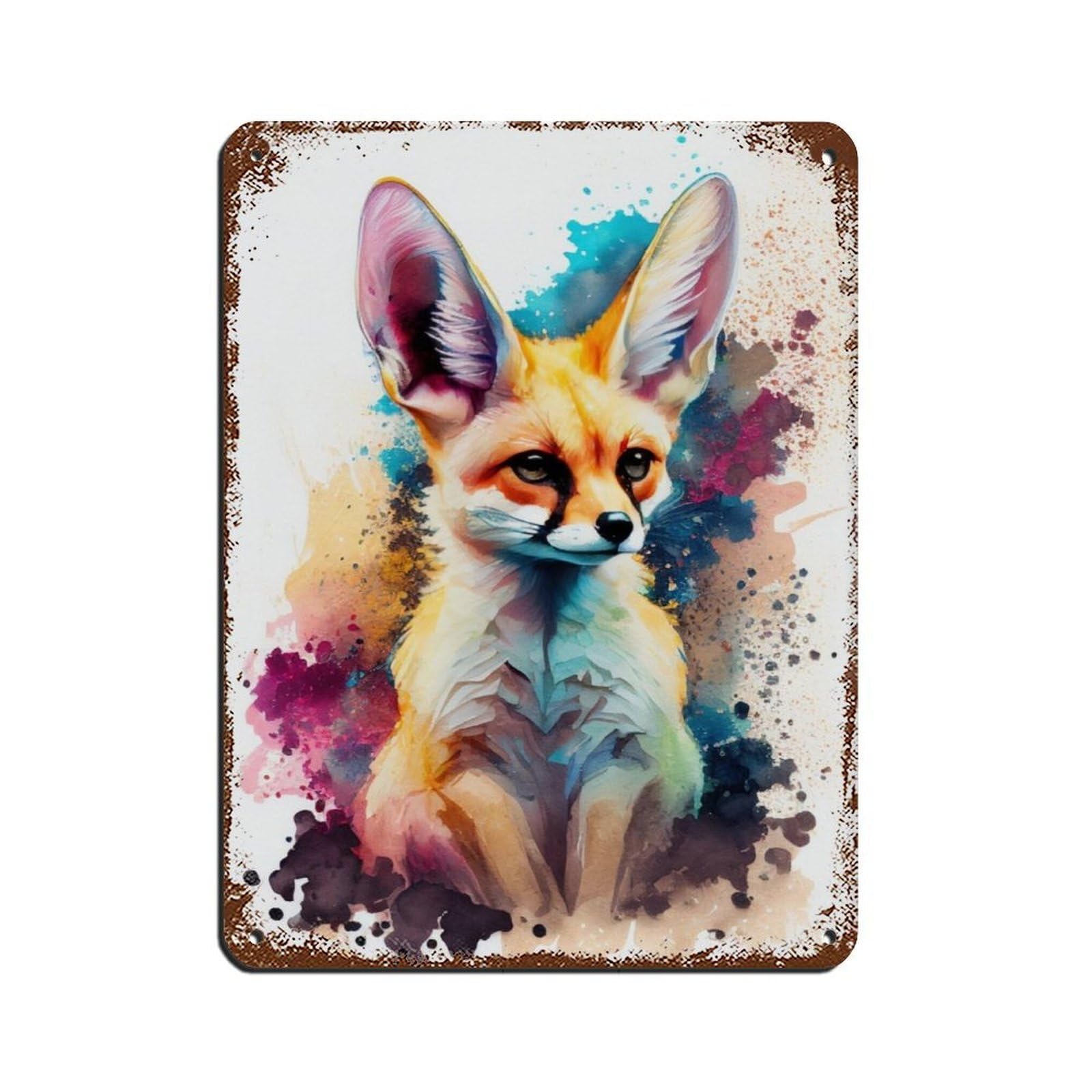 Lxwnze 30L X 40W Cm Watercolour Fennek Fox Portrait Poster（1） Retro Poster Metal Tin Sign Chic Art Retro Iron Painting Bar People Cave Cafe Family Garage Poster Wall Decoration 12X16inch(30X40cm)