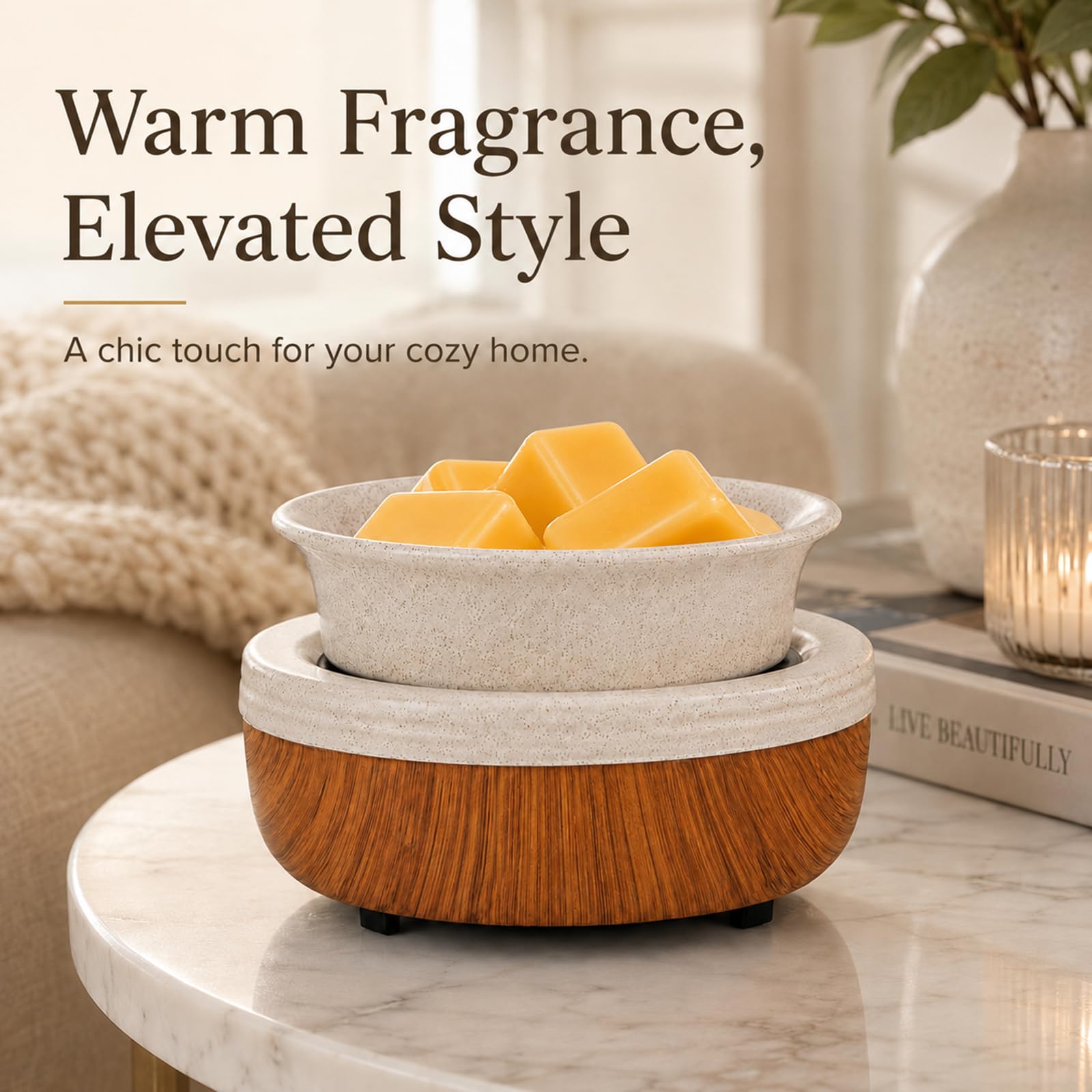 mocosa Ceramic Wax Warmer Wax Melt Warmer 3-in-1 Candle Warmer Electric Wax Warmer for Scented Wax Melter Wax Burner for Home,Office,Gift……