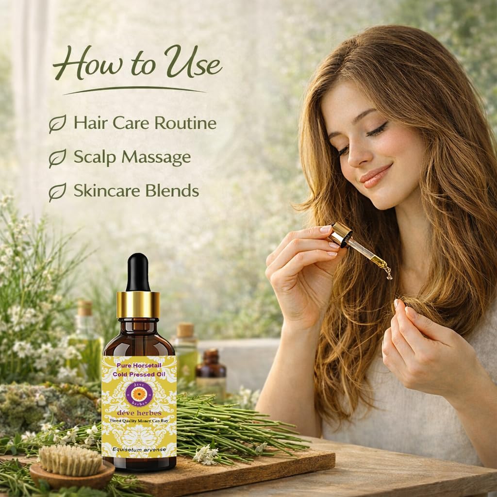 Deve Herbes Horsetail Oil (Equisetum arvense) with Glass Dropper | Cold Pressed | Pure | for Diluting Essential Oils | Hair, Skin & Massage | Non-Sticky | Lightweight | Unisex | 100ml (3.38 oz)