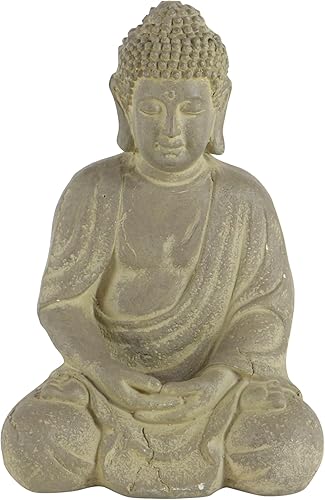 Miniatura 2 de Deco 79 Escultura decorativa de Buda de cerámica meditando para decoración del hogar con tallas grabadas y detalles en relieve, figura de acento de