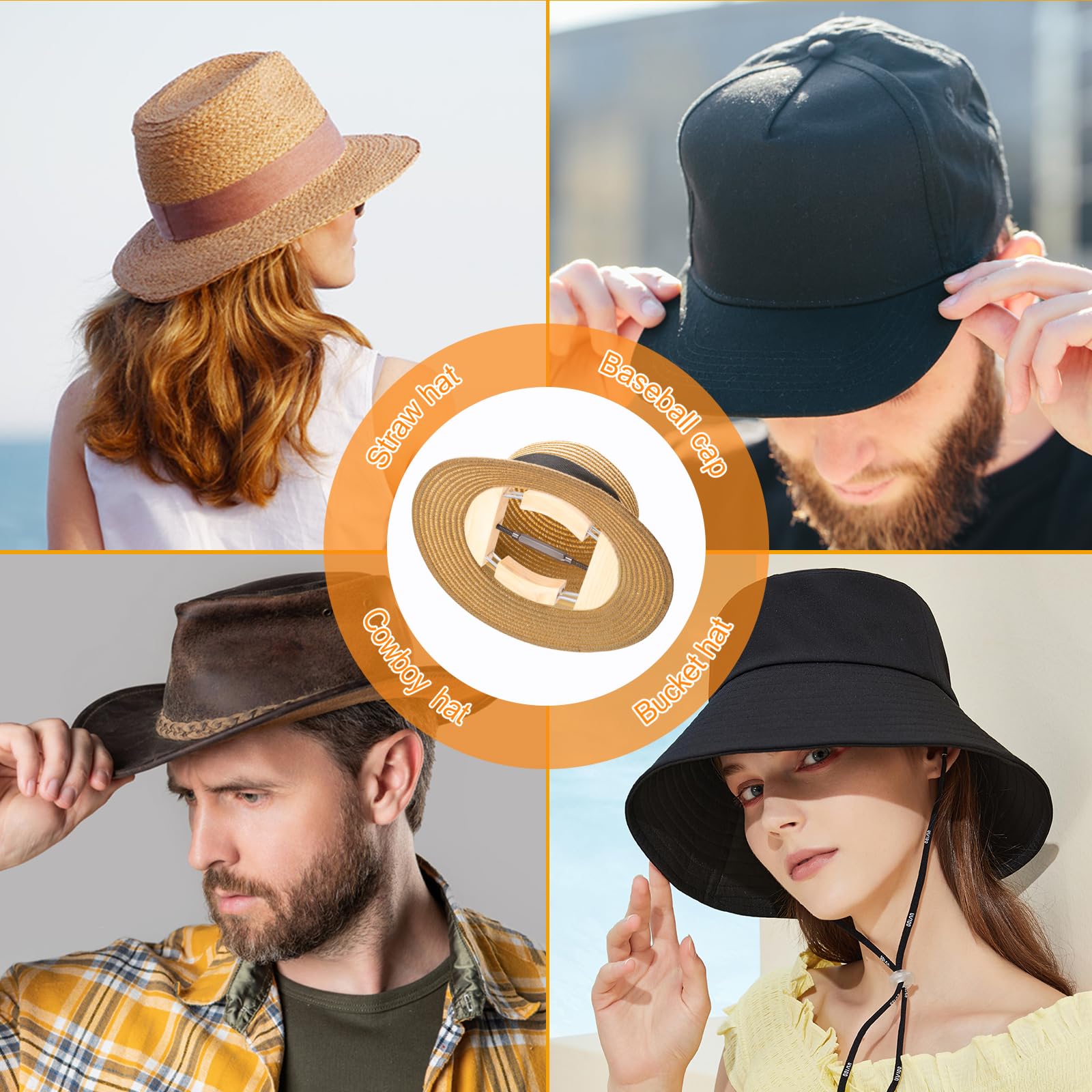 Barella per cappelli in legno a 4 vie per modellare e fissare cappelli in legno massello, strumento per allargare cappelli da baseball estensore per cappelli da baseball cowboy Fedora