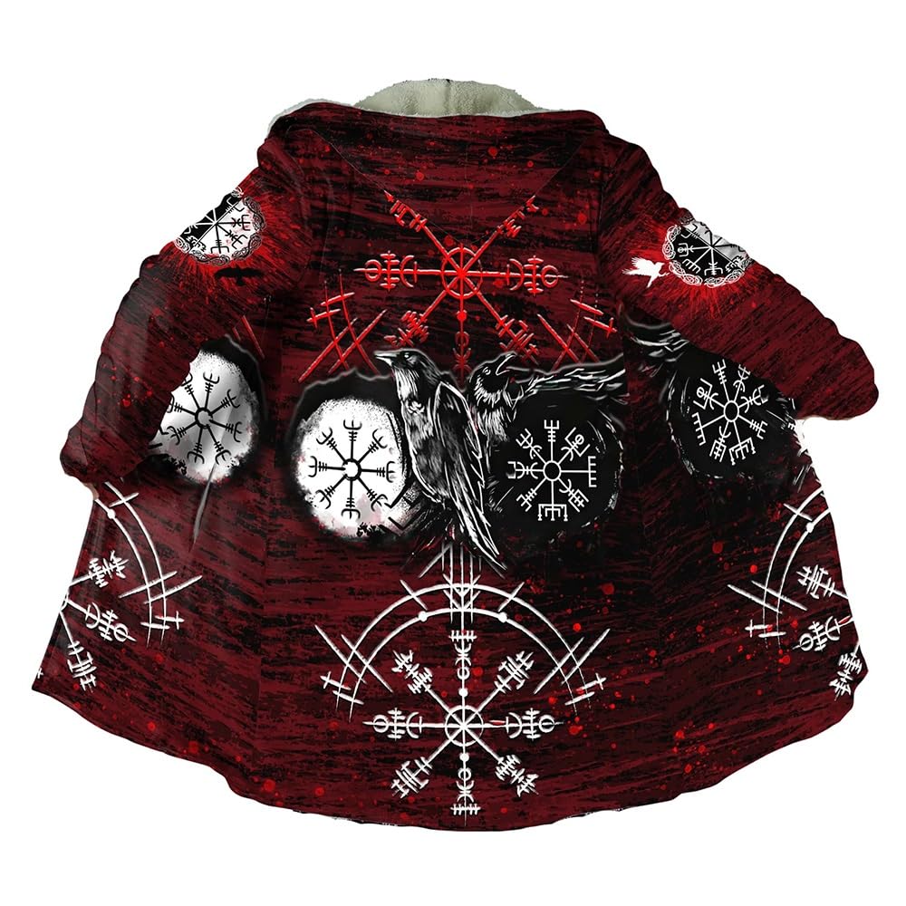 Ygmieyj Unisex Red Viking Coat Vintage Flannel Hooded Jackets For Men Warm Hooded Cloak Viking Hooded Coats Cloak With Hood Men Medieval(,3Xl)