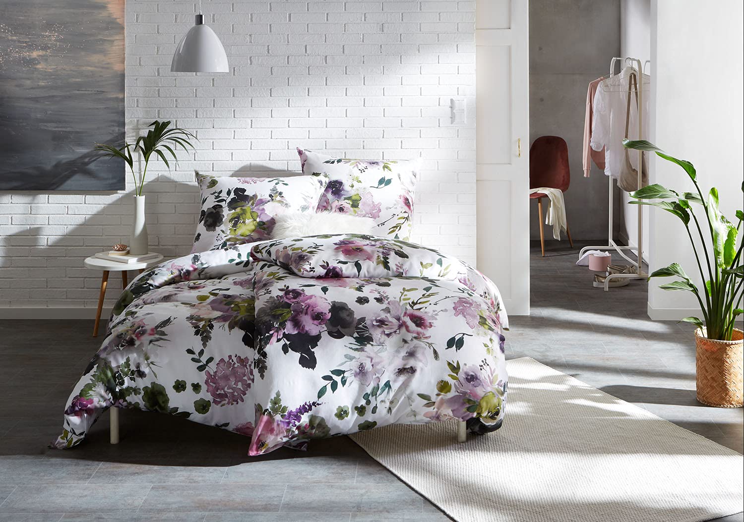Bettwaesche-mit-Stil Mako Satin Bettwäsche Pfingstrose (Garnitur 135x200 + 80x80 cm)