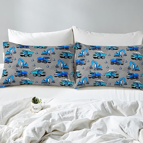 Miniatura 5 de Juego de ropa de cama de coche de dibujos animados para niños, tamaño individual, funda de edredón de vehículos de construcción para niños, color