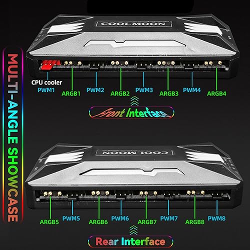Miniatura 3 de Integrador de controlador ARGB de temperatura del ventilador de computadora, adaptador de cambio de luz ARGB de control remoto, 8 puertos PWM del