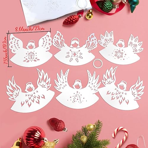 Miniatura 7 de 6 adornos de linterna de Navidad de ángel 3D con corte de papel, farol de té de ángel, farol de ángel, centro de mesa, decoración de Navidad