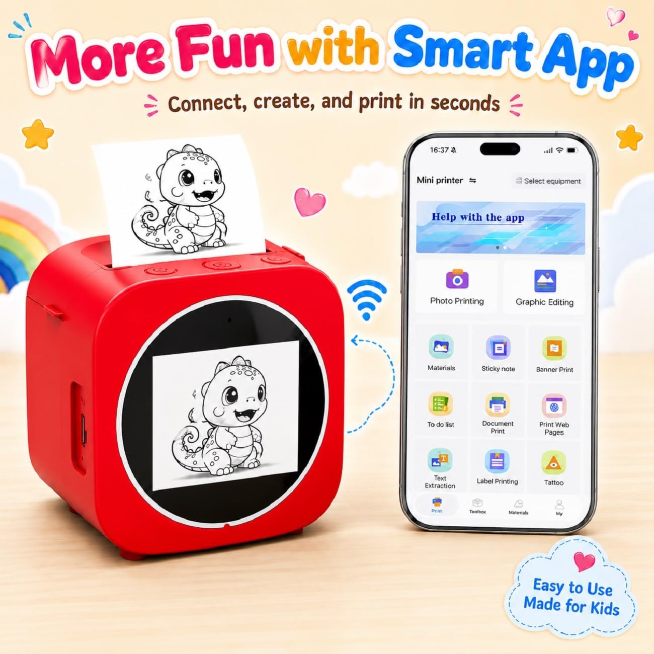 AI Voice Mini Sticker Maker/Machine/Printer Box for Kids, Red