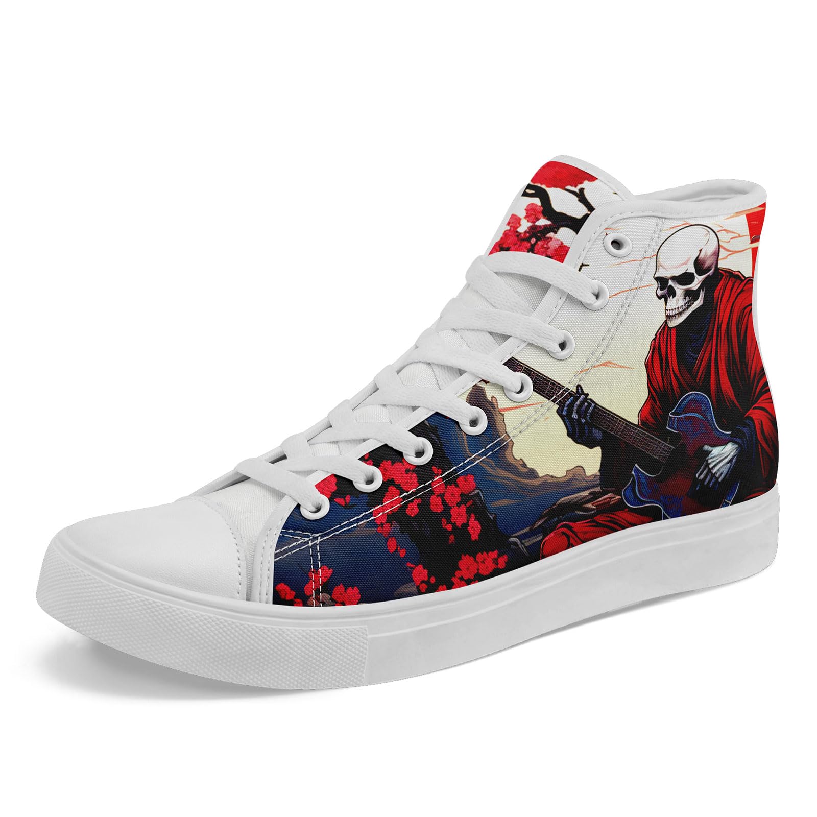 coolcustomize Mens High Top Sneakers Lace-Up Gothic Designed Casual Steet Canvas Shoes for Women Red and Black Skull Shoes