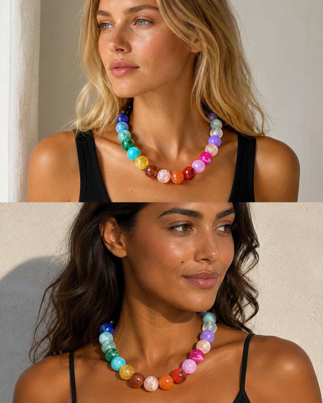 Colorful Beaded Necklace for Women, Stainless Steel Adjustable Chunky Acrylic Ball Necklace, Non Tarnish Vibrant Statement Jewelry, Summer Gift for Her