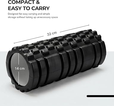 Lockie Fitness Foam Roller, 33x14cm Deep Tissue Roller Yoga/Pilates, Black