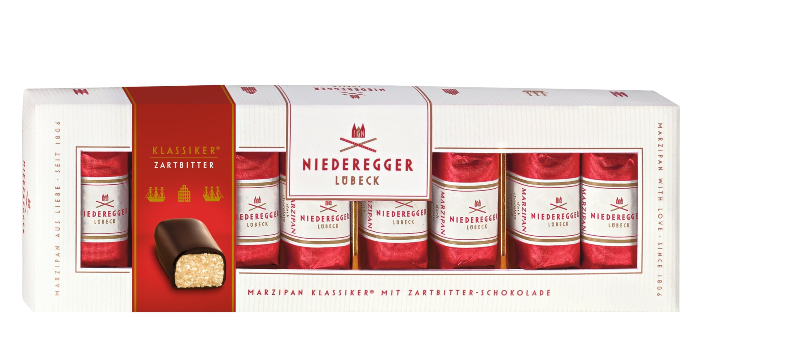 Classic Marzipan Gift Box | Pure German Marzipan Covered in Crisp and Dark Chocolate | 8 Pieces Per Box | Kosher | 100g / 3.5oz.
