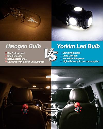 Miniatura 3 de Yorkim - 194 bombillas led T10 de 6000 K color blanco superbrillante bombillas para luz de matrícula y luz lateral de automóvil