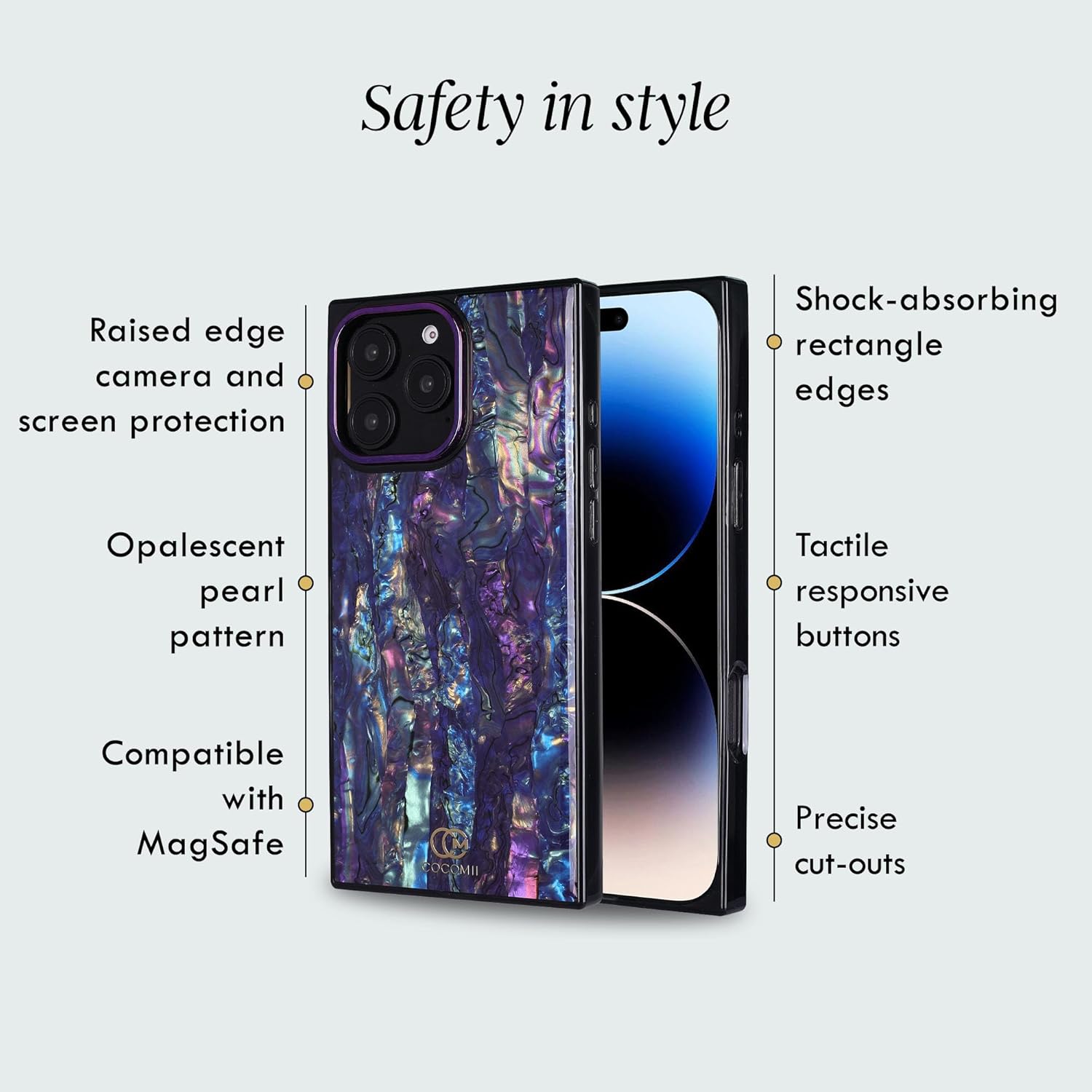 Cocomii - Rectangle Case Compatible with iPhone 14 Pro Max - Compatible with MagSafe, Abalone Shell, Pearlescent Seashell, Glossy, Magnetic Phone Case for iPhone 14 Pro Max 6.7 inch, Blue/Purple