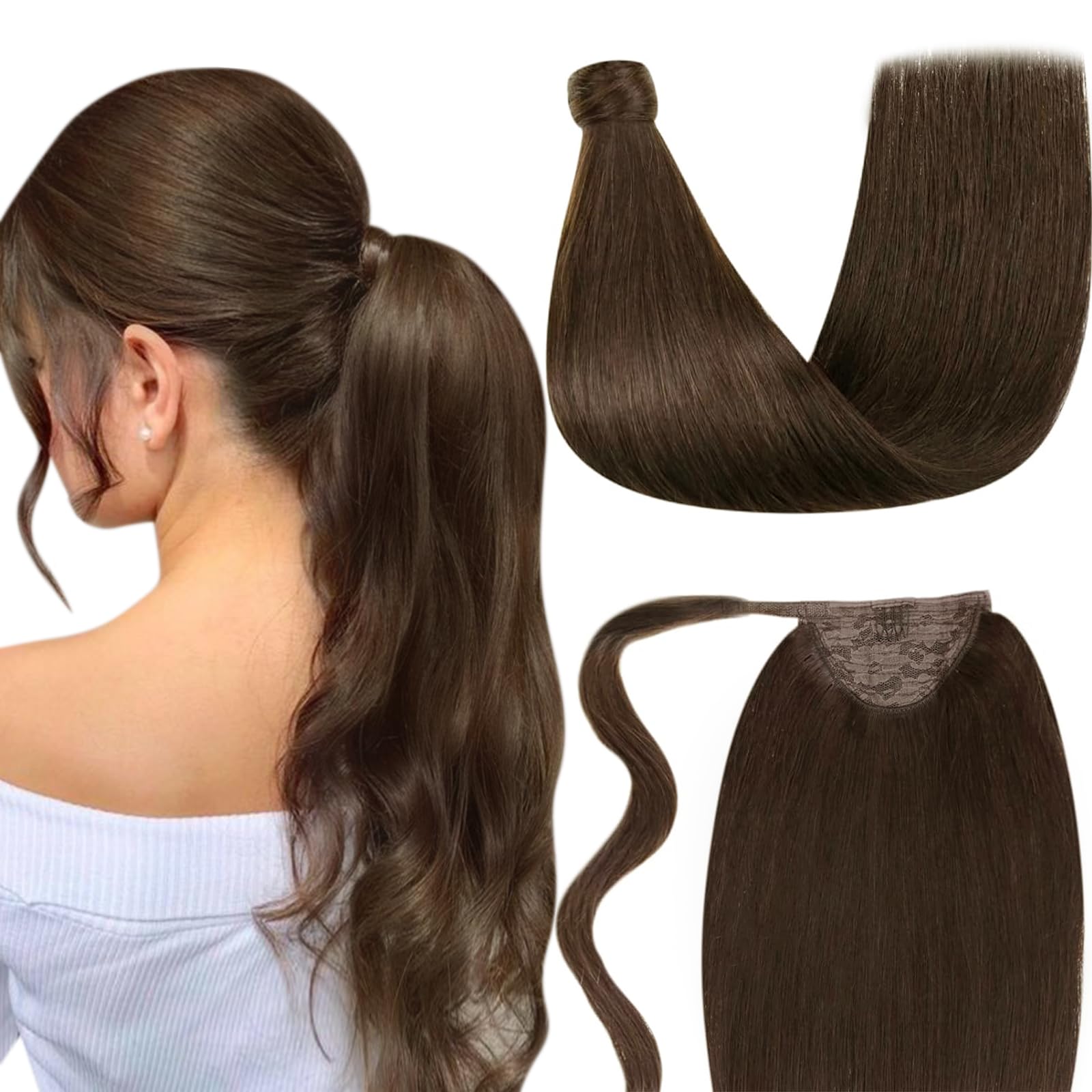 LaaVoo Wire Hair Extensions Human Hair 18 Inch Medium Brown Wire Human Hair Extensions Light Brown Human Hair Extensions Long Straight Hair 86g — view 45