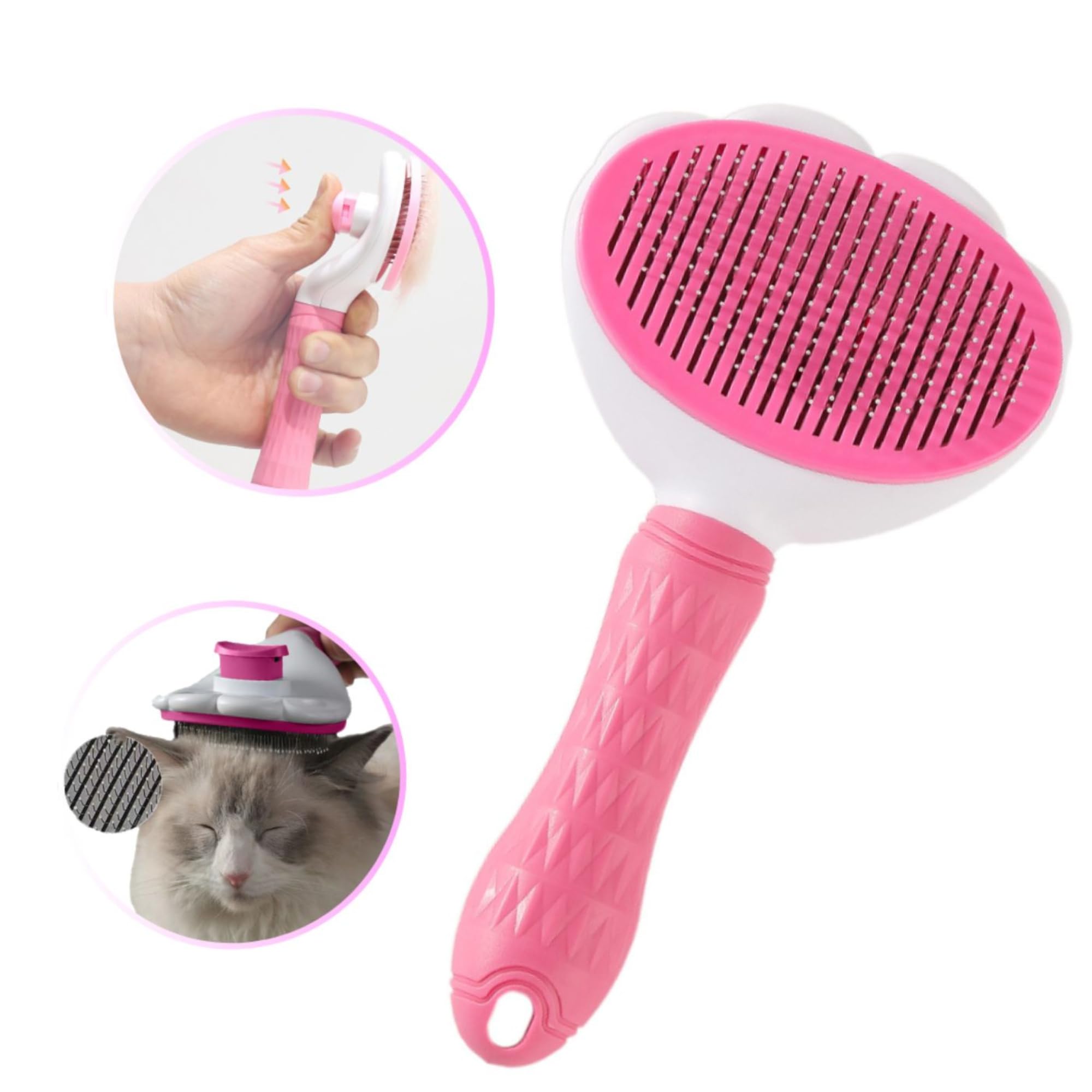 Cepillo y Peine para Gatos y Perros, Quitapelos y Desenredador Eficaz en Pelo Corto y Largo, Limpieza con un Botón, Peine Suave, Herramienta Accesorio de Aseo para Mascotas, Cat Brush