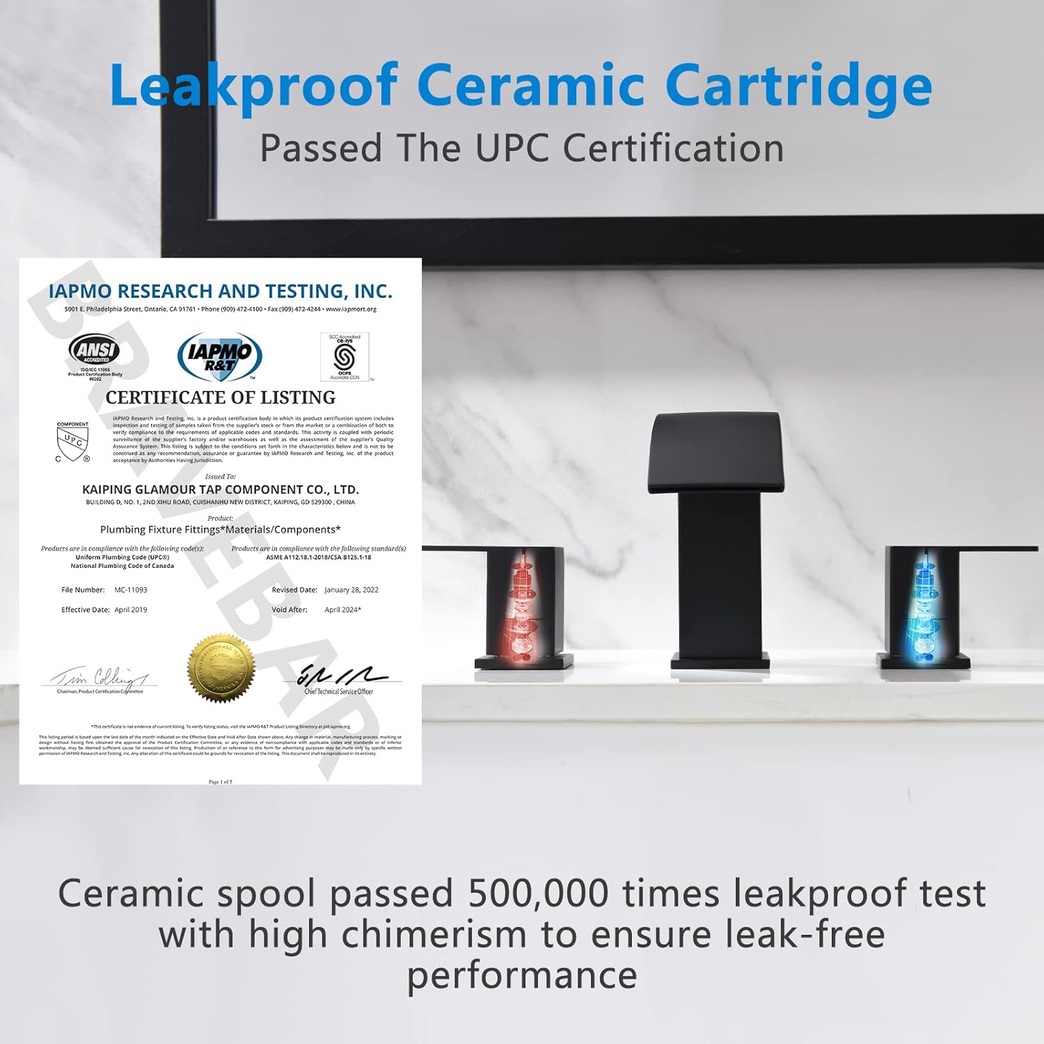 Black Waterfall Bathroom Faucet 3 Holes - 8Inch Widespread Bathroom Sink Faucet | Two Handles Modern Vanity Sink Faucets with Overflow Pop-up Drain & Supply Lines Matte Black Upgraded - Image 2