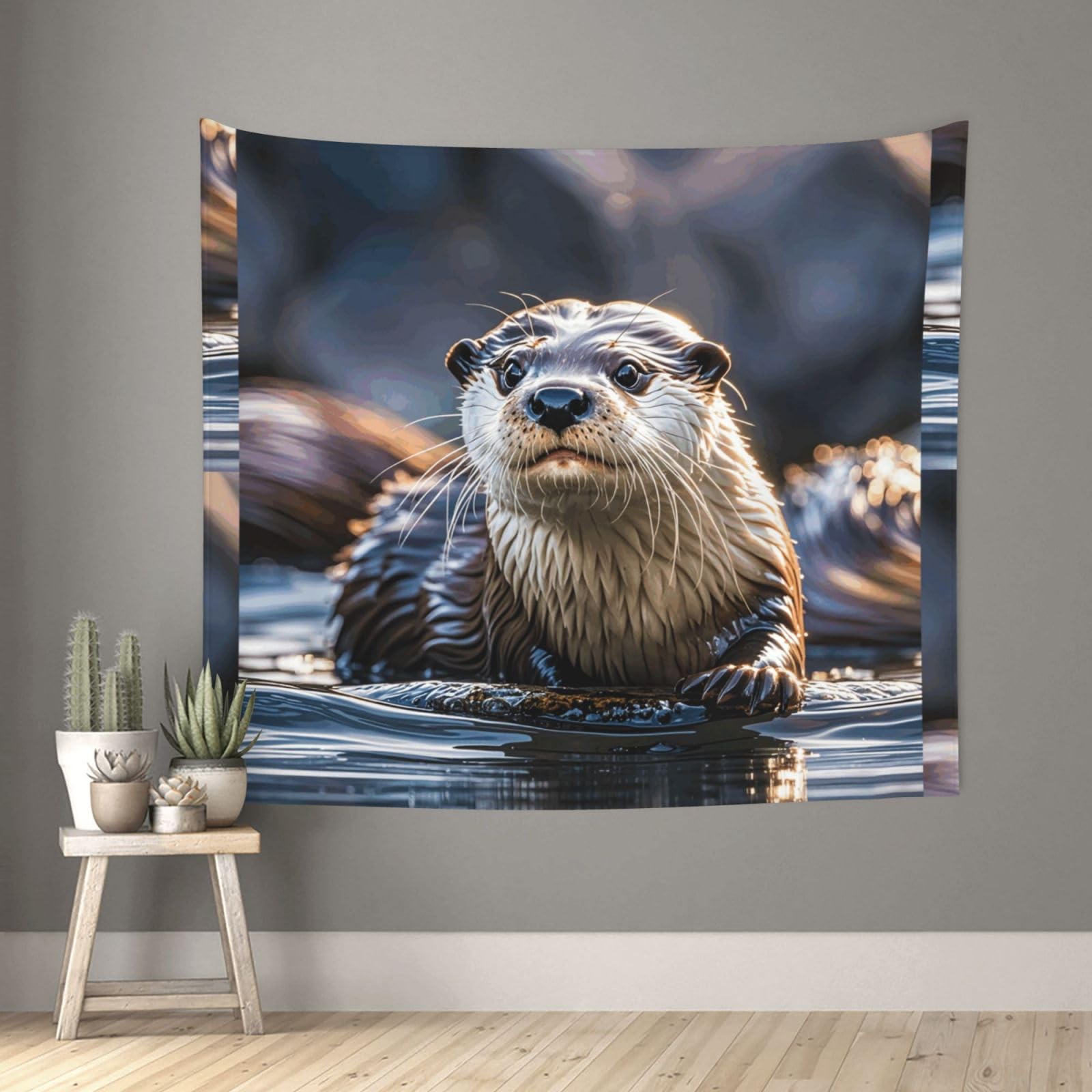 QMKFWT Living Room 60x51 InchOtters Tapestry Backdrop Wall Hanging Flag Indoor Outdoor Wall Art Tapestries Wall Decor Blanket Beach Throws Funny Banner Poster for Dorm, Bedroom
