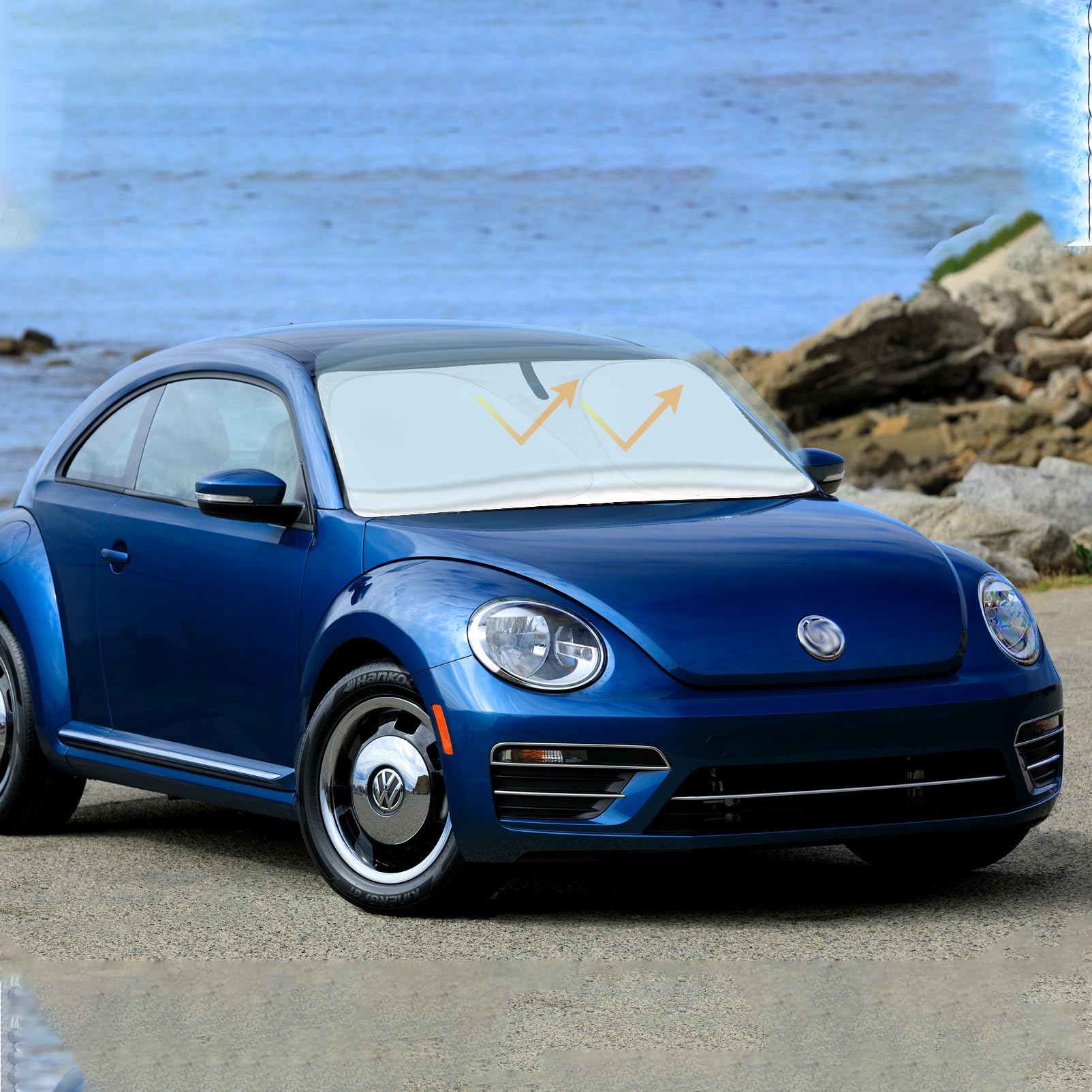 Sunshade for Beetle Windshield Sun Shade Custom Fit for Volkswagen VW Beetle 2012-2017 2018 2019 Accessories 4-Layer 240T Reflctor Window Shield Sun Visor Foldable Protector Foldable Blocks UV Rays