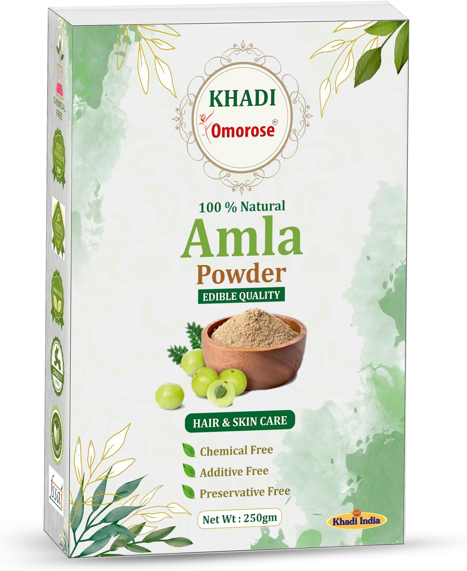 Khadi Omorose Amla Powder for Skin & Hairs | 250 Gram | Rich in Vitamin C, Fights Dandruff, Strengthens Hair, Maintains Skin Glow |100 % Natural | Chemical Free & Preservative Free | Resealable Stand Zipper Pouch