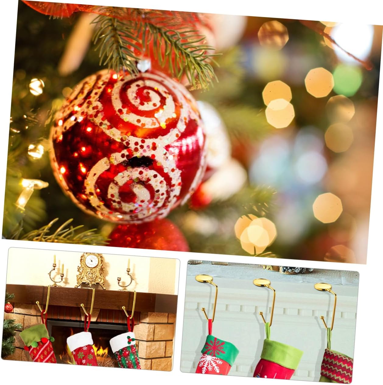 4pcs Mantel Hooks for Christmas Stockings Versatile Hangers for Fireplace and Home for Handbags Keys and Items
