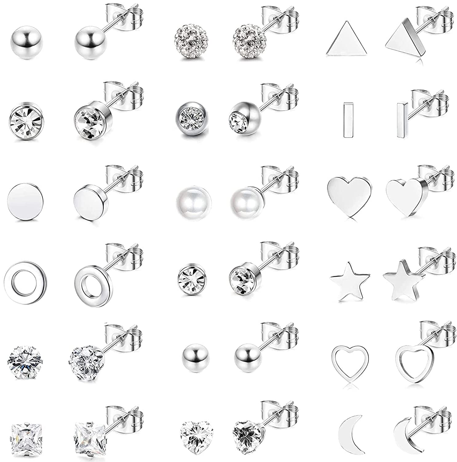 Adramata 18 Pares de Pendientes de Tuerca Para Mujer, de Acero Inoxidable Pendientes Mujer, Bonitos y Pequeños, Juego de Pendientes de Cartílago, 16G, 20G