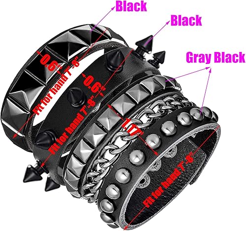 Miniatura 7 de 3 pulseras de cuero punk rock para mujer, accesorios de joyería Emo Pop de los años 80 y 90, accesorios de joyería retro con pinchos ajustables