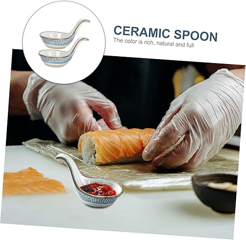 Miniatura 9 de Angoily Cuchara de caviar de cerámica elegante, 2 piezas, plato de condimento, elegante cuenco de refrigerio, material de grado alimenticio, fácil