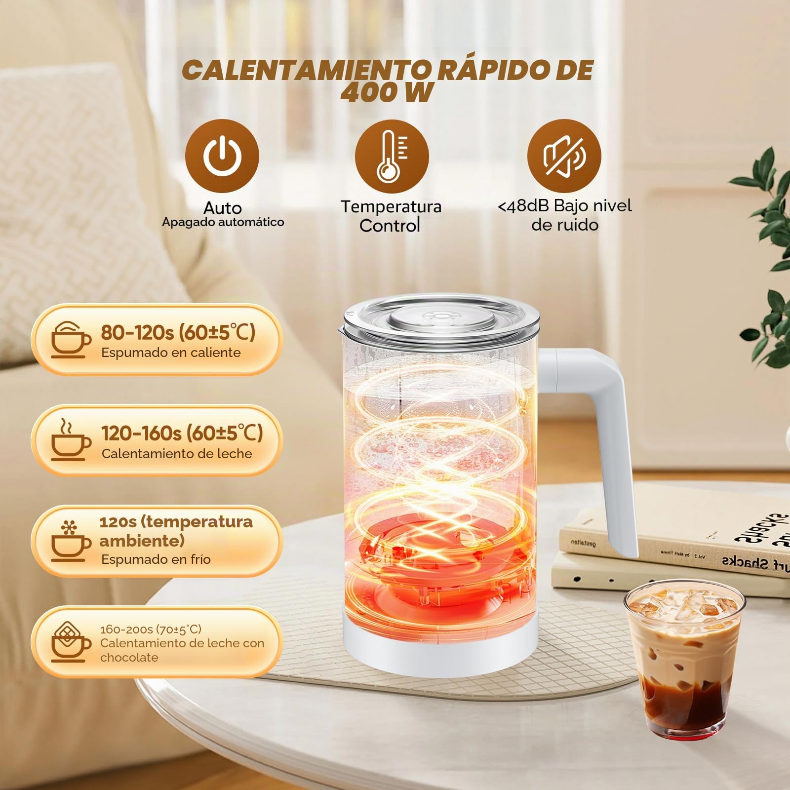 espumador de leche máquina automática de espuma 4 en 1 milk frother batidor de leche espuma electrico 350ML calienta leche para latte, capuchinos, macchiato...