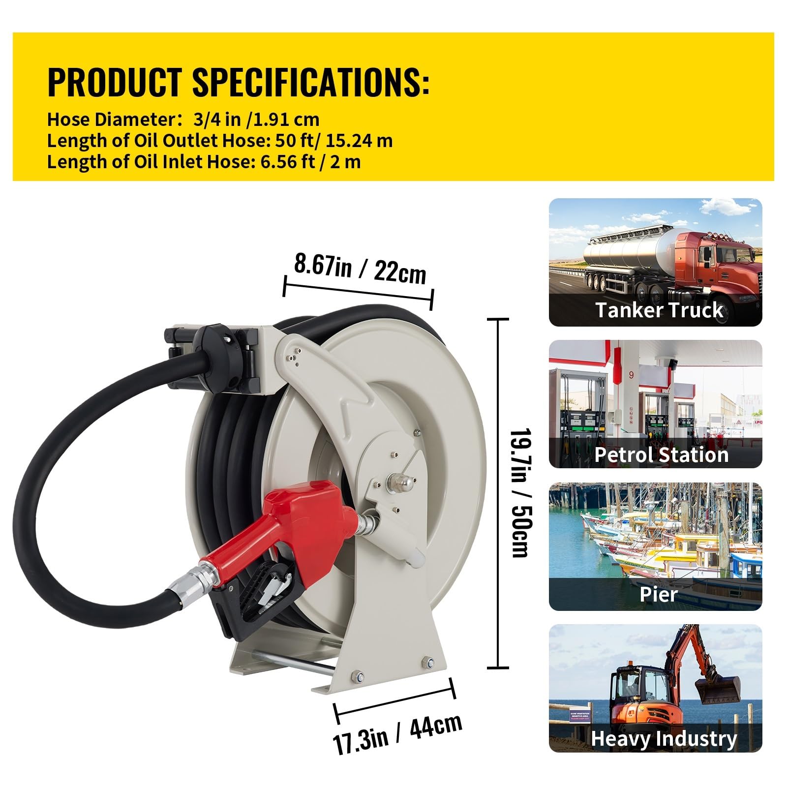 Bęben na wąż paliwowy 33-66 FT chowany bęben przewód Diesel W/automatyczny pistolet do tankowania podlewania ogrodu samochód cysterna mycia samochodów ciężarowych Stabilna Paca(50 ft 0.75 inch)