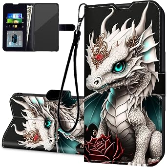 for Cloud Mobile Stratus C7 Wallet Case,PU Leather Card Holder Kickstand Wrist Strap Flip Folio Shockproof Cover Case for Stratus C7,White Dragon