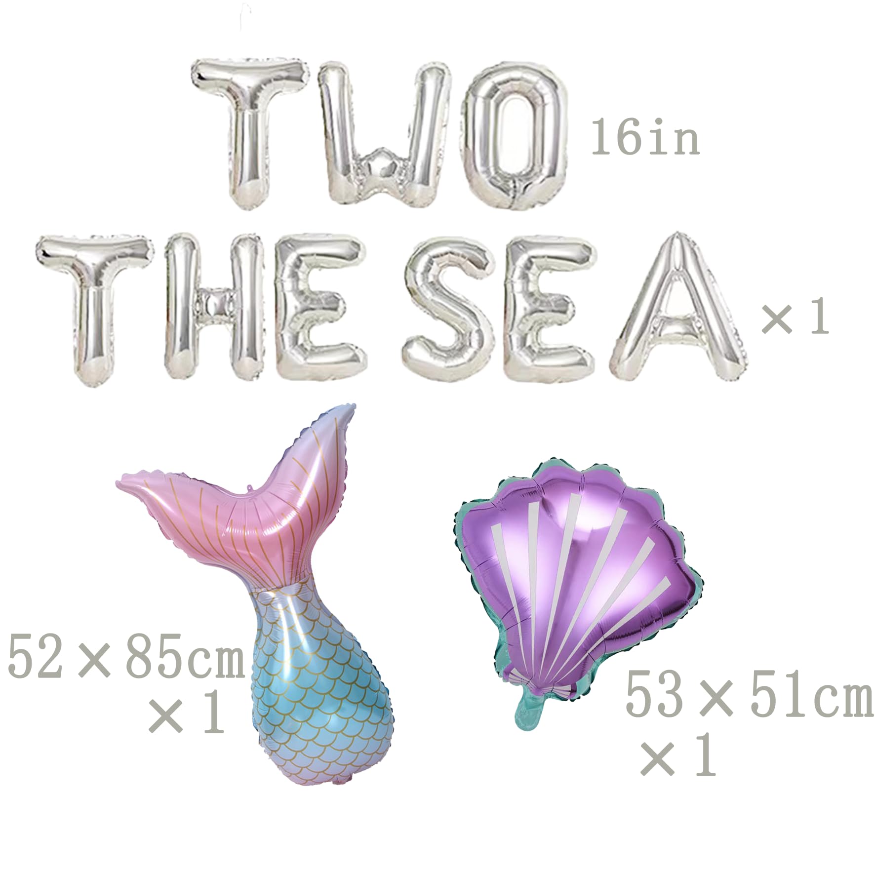 Mermaid 2nd Birthday Decorations Set - Large Glitter 'Two' Banner, 32" Balloon, Seashells & Stars