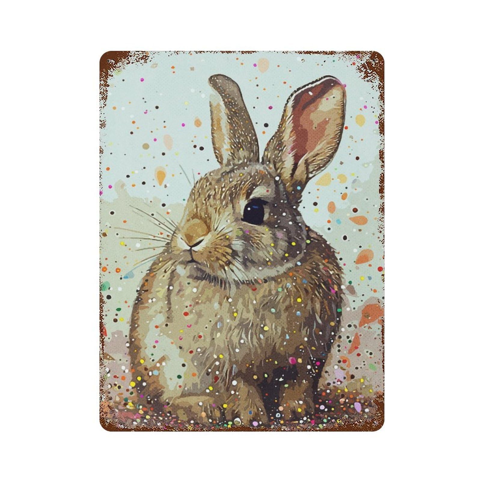 Rabbit Vintage Art Vintage Wall Sign 15.7"x11.8", Rust Effect Metal Decor for Living Room, Hallway And Home Decor