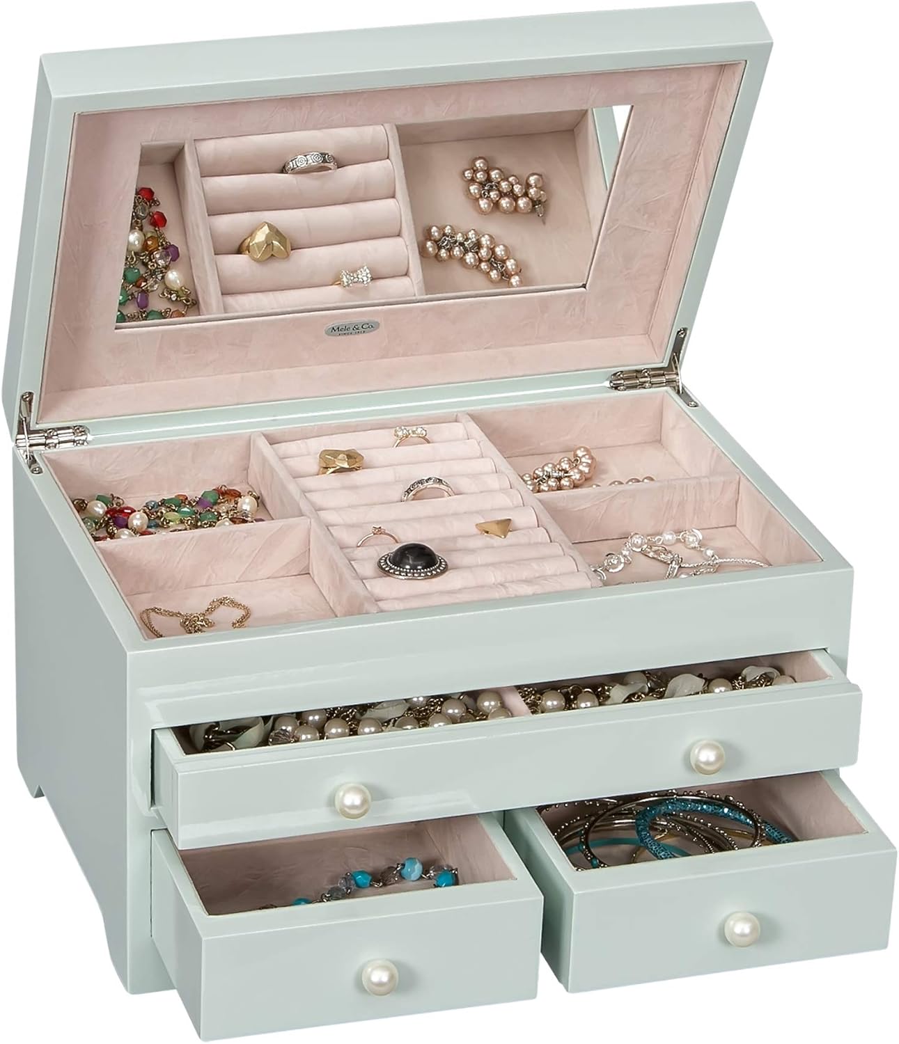 Mele & Co. Bianca Wooden Jewelry Box in Seafoam Finish