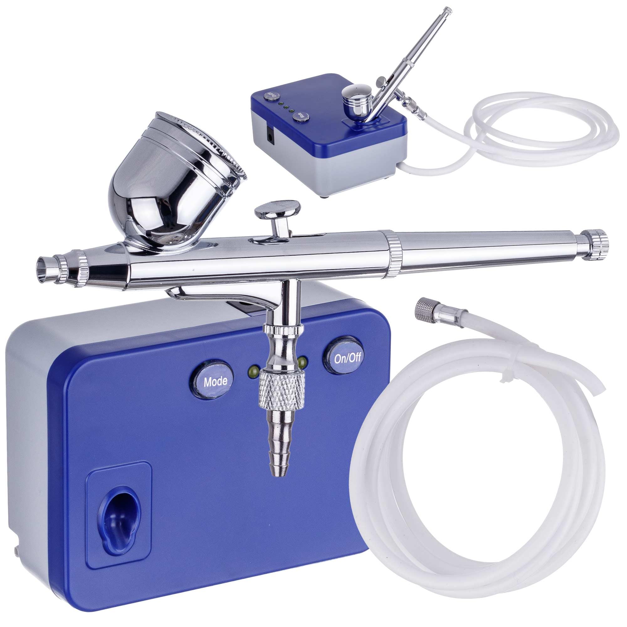 TC TECHNIC - Airbrush Set - mit Mini Kompressor - zum Modellmalen, Bodypainting, Keramik & Glasbemalung, Ölfreie mit 0,3mm Düse und Double Action Funktion, 1,8m Schlauch, Netzteil, Druckregulierung