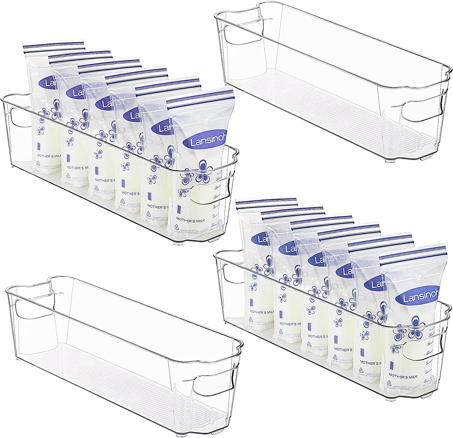 BAREPEPE Unbreakable 14x4x4 Inch Acrylic Stackable Refrigerator Bin with Handle - Fridge, Freezer, Snack Tray, Soda Drawer, Countertop Shelf, Cupboard Box - Kitchen Organizer - Clear