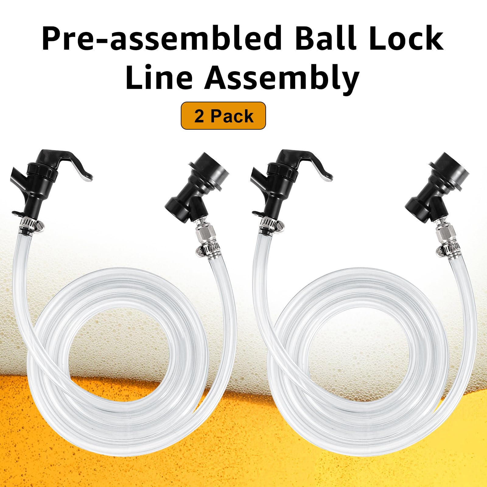 Llave de bola de 5 pies, llave de picnic, bloqueo de bola, línea de cerveza, línea de cerveza, desconexión de bloqueo de bola líquida, para dispensar cerveza sin fugas (paquete de 2)