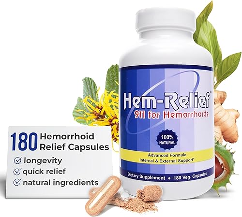 Western Herbal and Nutrition  Hem-Relief 911 para hemorroides  Fórmula 100% natural  Alivia el dolor, picazón, ardor  Suplemento de acción rápida