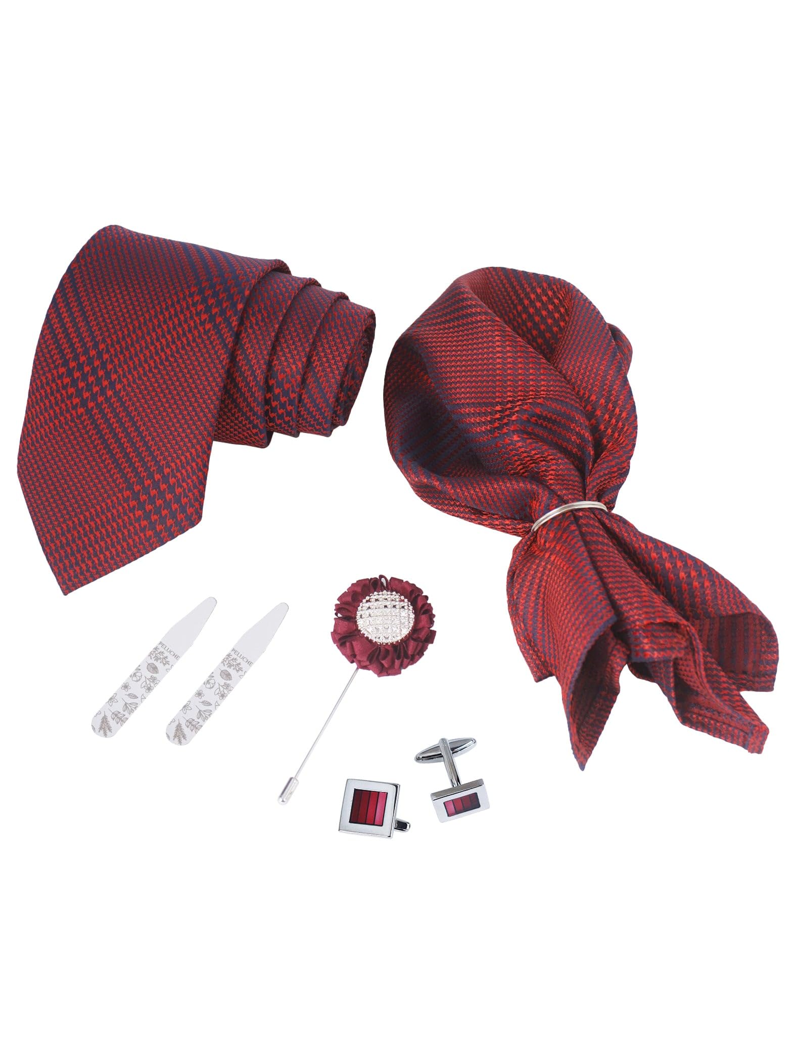 peluche Charismatic Red 5 Pcs Necktie Gift Set For Men-picture-12