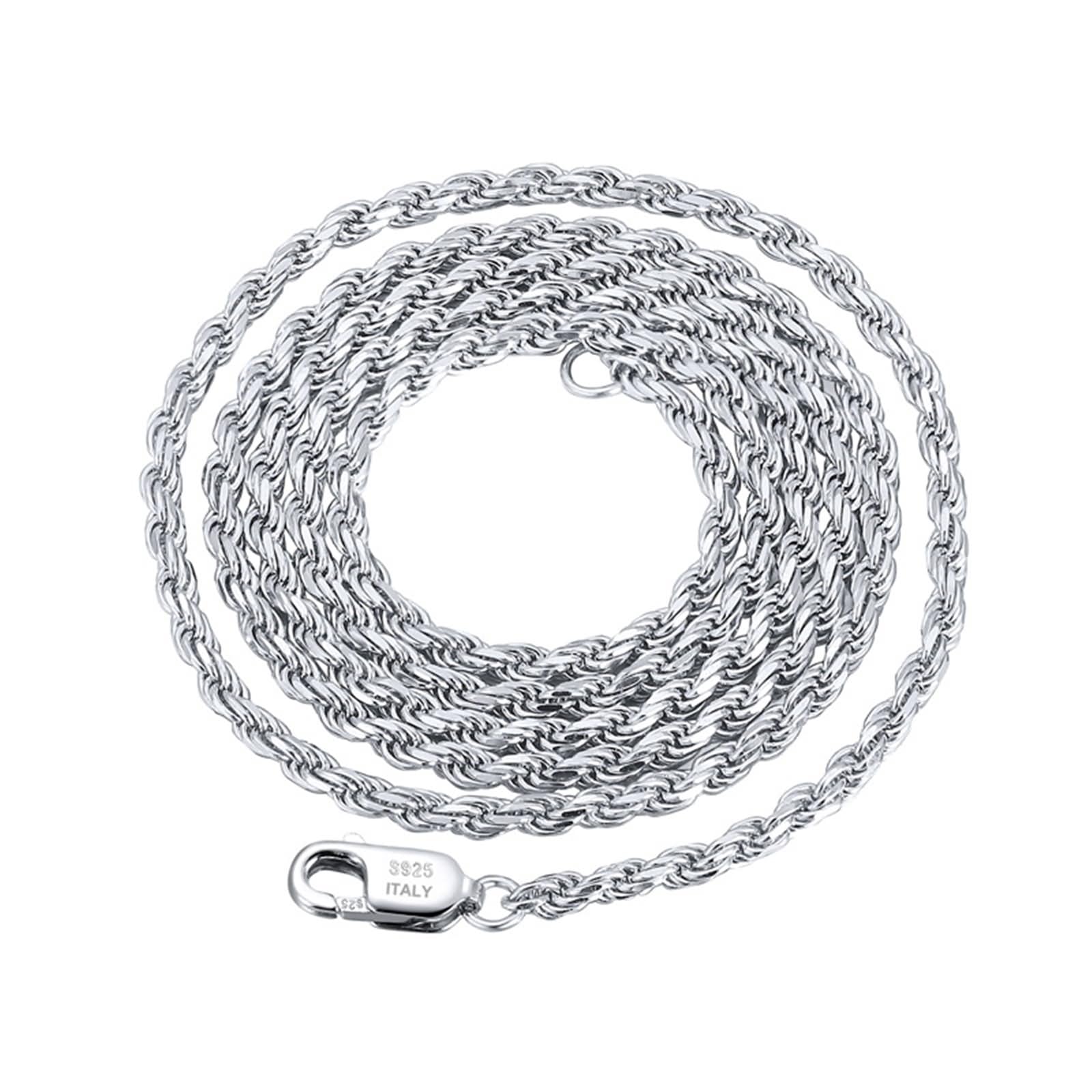 Collar único de plata de ley para mujer, collar de cadena para mujer, cadena de cuerda de 3,3 mm, adecuado para bodas, aniversarios y vacaciones