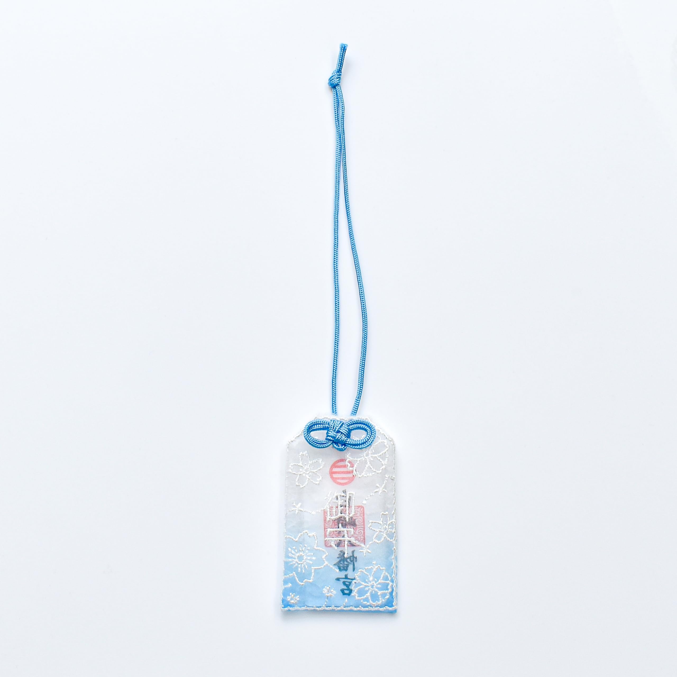 Shirasaki Hachimangu Shrine Pray for Good Luck Cherry Blossom Pattern Embroidered Openwork Lace Amulet [Blue] Amulet Prayed Before God : Home & Kitchen