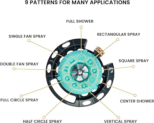 Miniatura 4 de Rociador de riego por puntos 400001, estilo de torreta decorativa, ajustable a 9 patrones de pulverización en base de metal por New England Garden