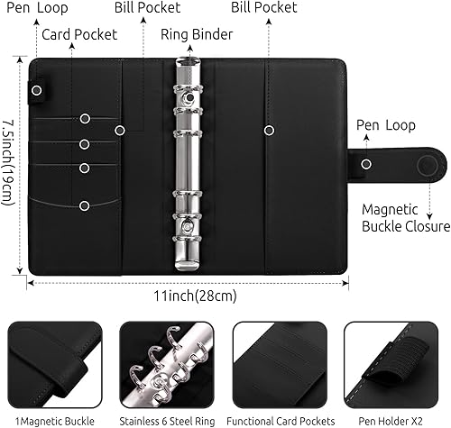 Miniatura 5 de SKYDUE Carpeta de presupuesto A6, organizador de dinero para efectivo con 8 sobres con cremallera