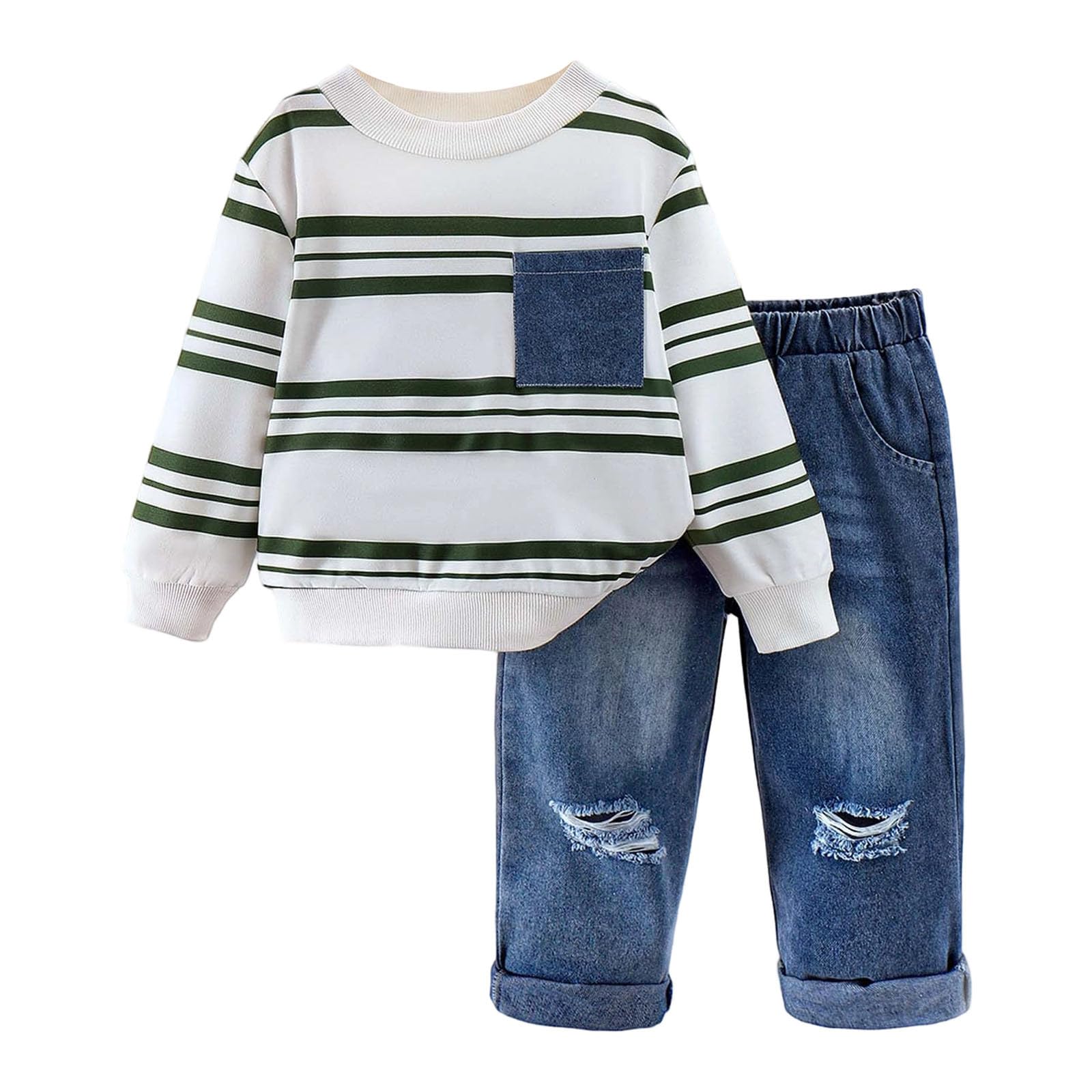 Sudadera con capucha para niño y jogging a rayas en este conjunto de dos piezas cómodo 8