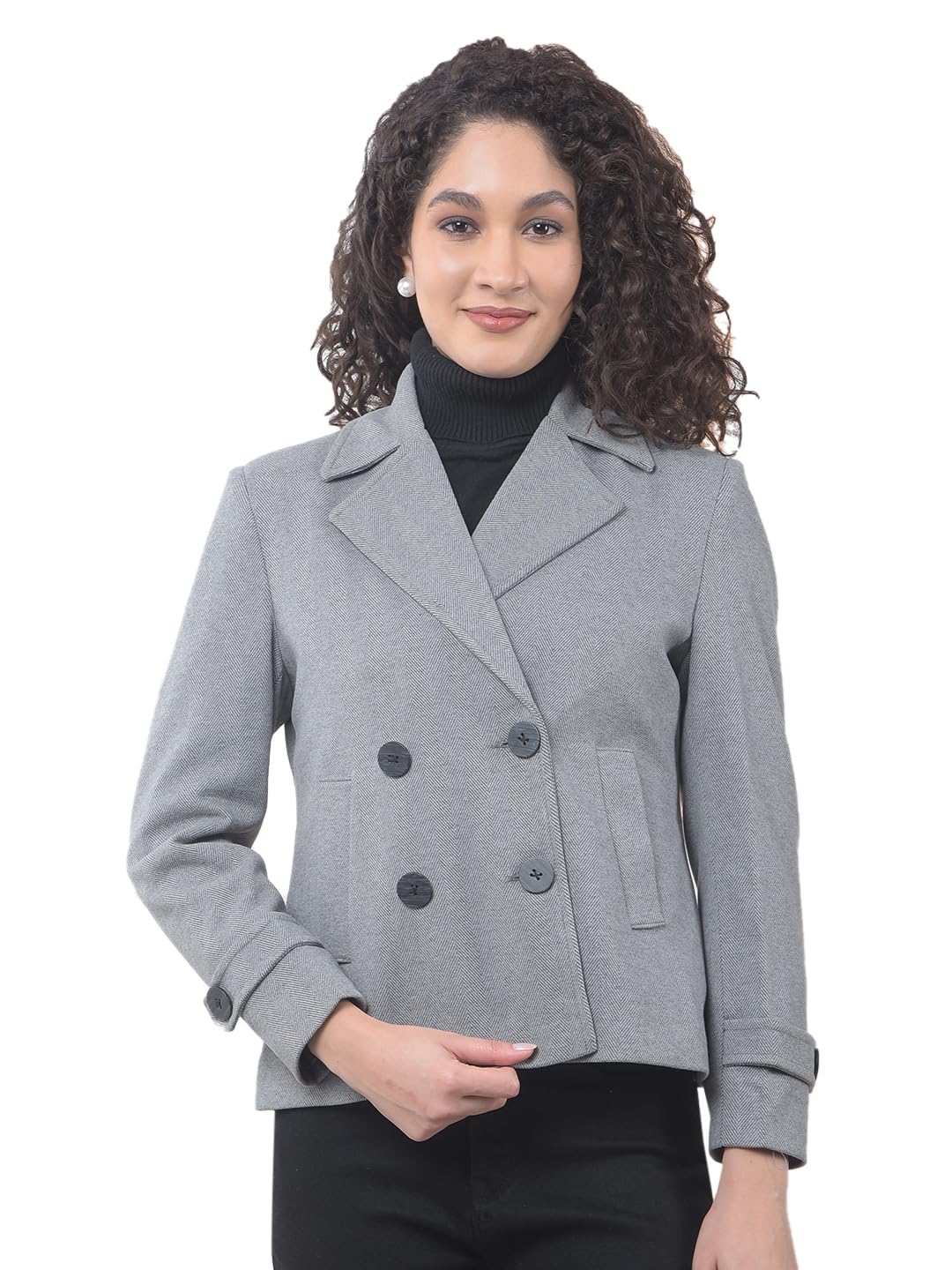 crimsoune club Women's Grey Notched Lapel Double-Breasted Coat-picture-32