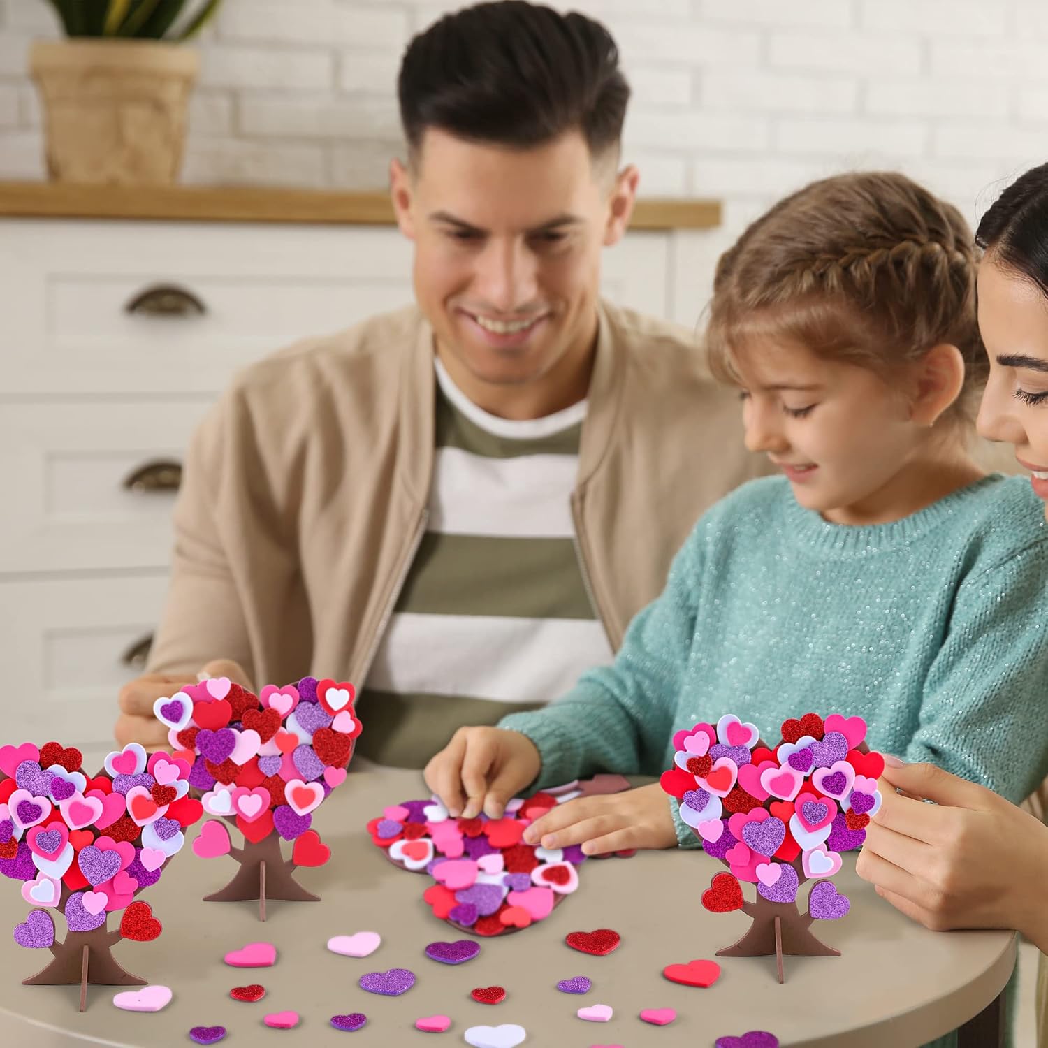 Fovths 362 Pieces Love Heart Tree Foam Stickers DIY Craft Set - 12 Trees and 350 Self-Adhesive Hearts for Valentine's Day, Wedding, Mother's Day Home Decor