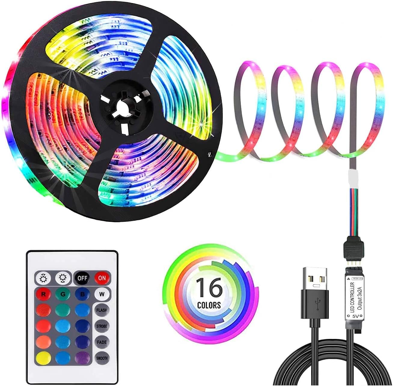 COOLBABY Upgraded Battery Powered Led Strip Lights, USB LED Strip Lights 5050 2M/6.6FT, Flexible Color Changing RGB LED Light Strip, 60 LEDs 5V Battery-Powered