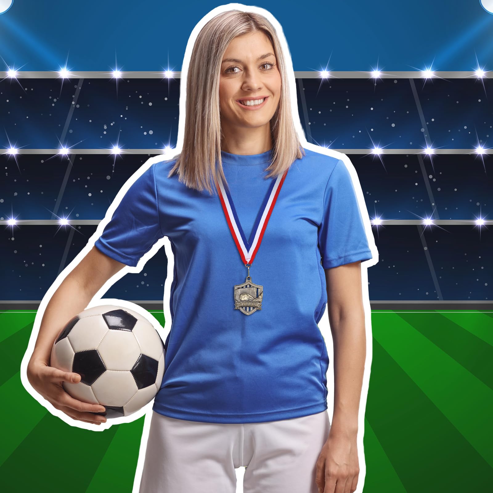 24 Stück Goldmedaillen mit Nackenbändern für Teamsport, Teilnahme, Turniere, Preis, Geschenk, Liga, Schule, Auszeichnungen (Fußball)