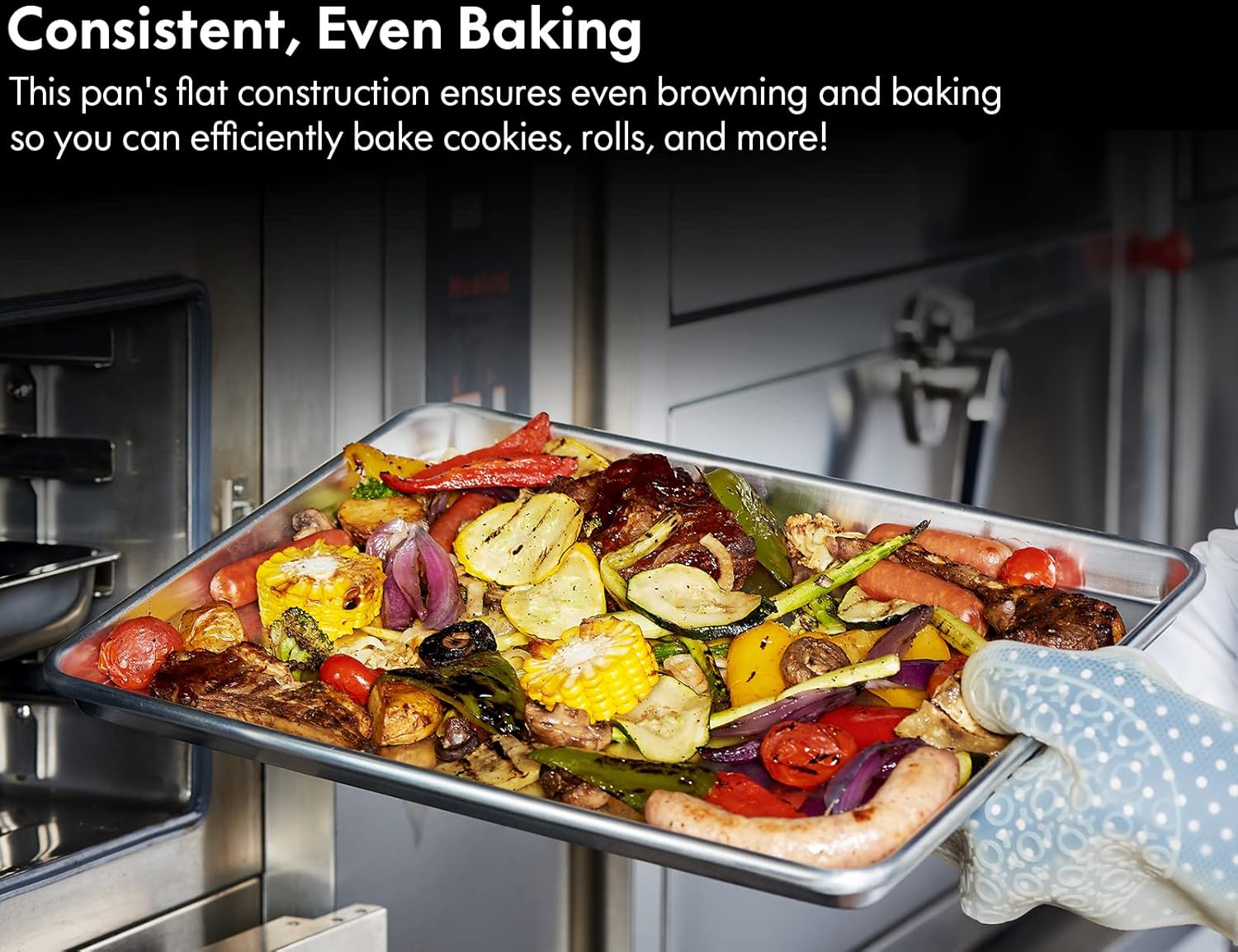 CURTA 6 Pack Aluminum Sheet Pan, NSF Listed Half Size 18 x 13 inch Commercial Bakery Cake Bun Pan, Baking Tray - Image 3