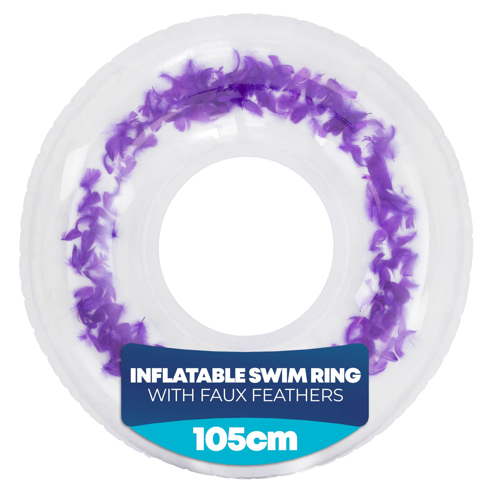 Splash! 105cm Inflatable Swim Ring - Durable PVC Rubber Rings for Kids - Transparent Feather-Filled Swimming Ring - Inflatable Pool Supports up to 80kg - Rubber Rings for Adults (Purple)