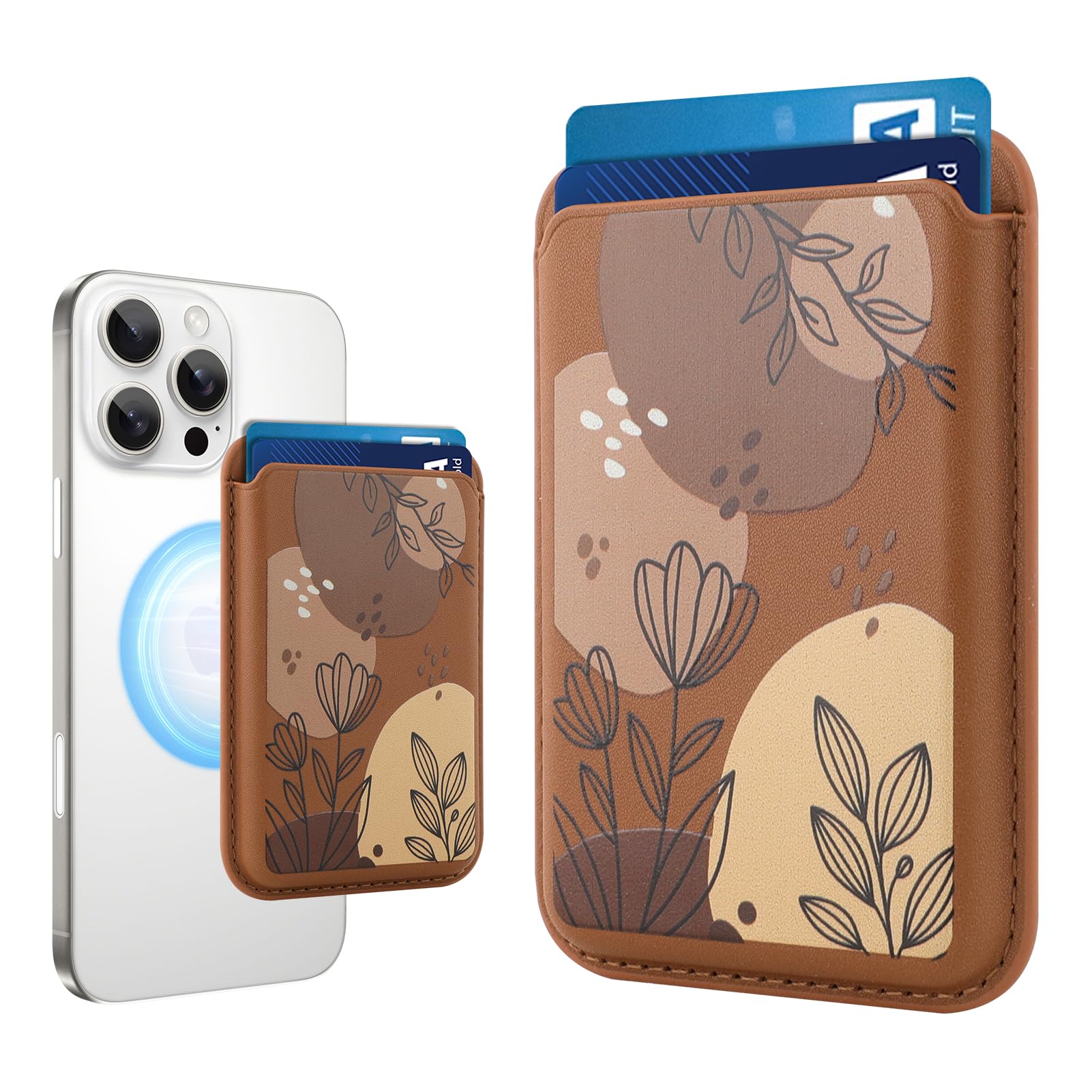 MOWIME Compatible with MagSafe Wallet, Cute Floral Flower Pattern for Women Girls, Stronger Magnetic Card Holder Phone Wallet for iPhone 16/15/14/13/